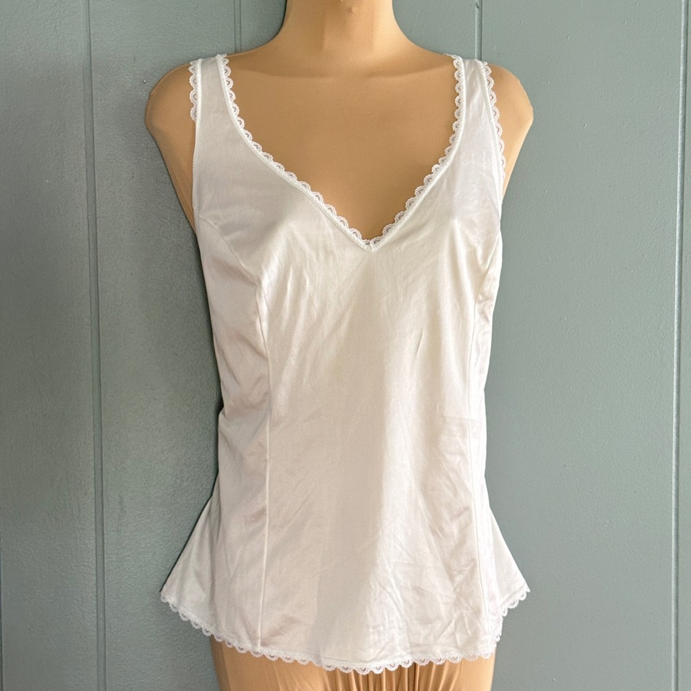Vintage Sears White Nylon Lace Trim Camisole Romantic Coquette USA Style 37008